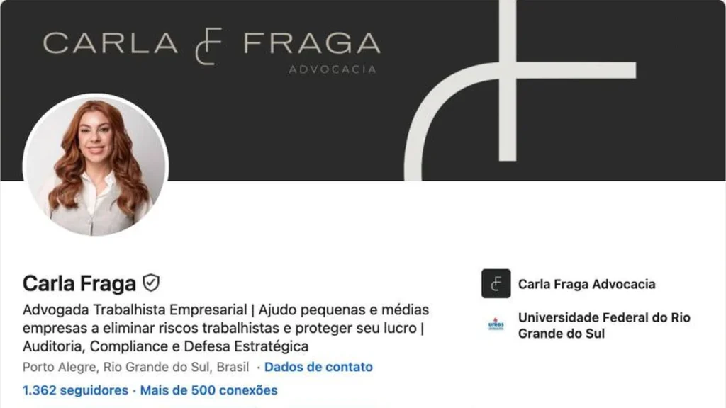 Perfil da Carla Fraga no LinkedIn: advogada trabalhista empresarial
