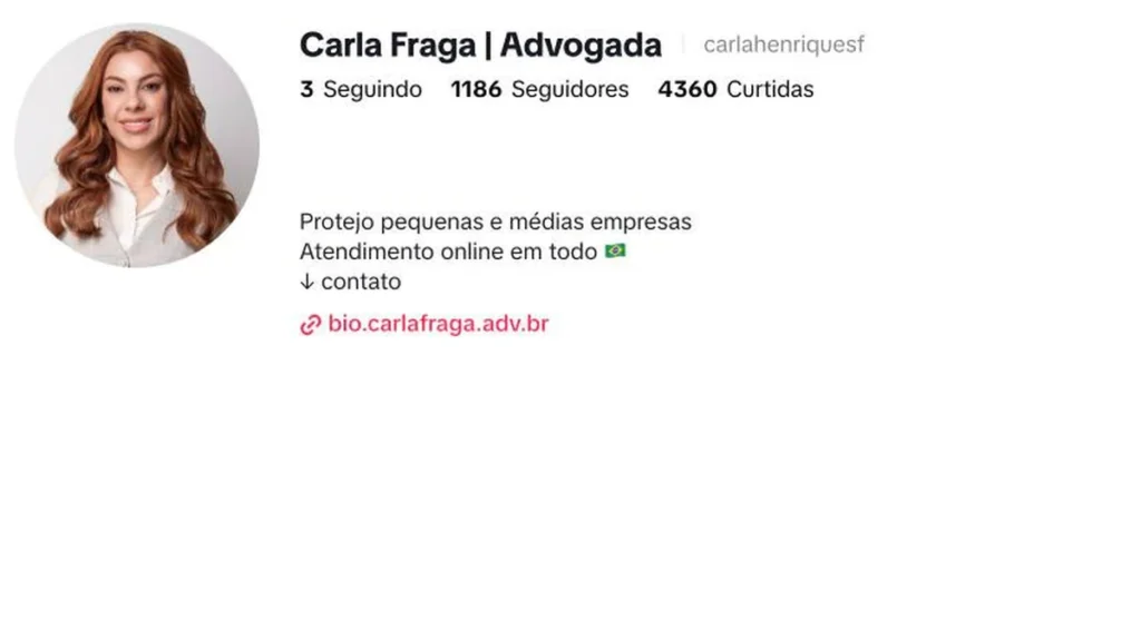Perfil da Carla Fraga no TikTok: advogada de empresários