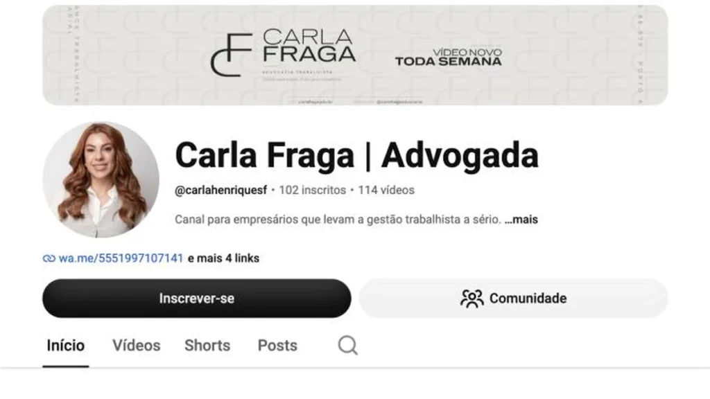 Canal da Carla Fraga no YouTube: conteúdo de gestão trabalhista para empresários